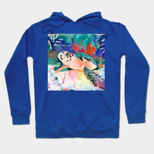 Cute turtle painting (sea turtle, ocean, sea and beach) Hoodie